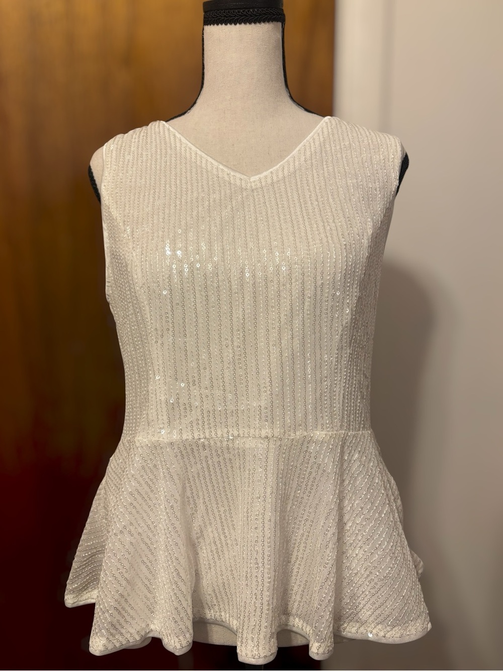 Grace Karin White Sequin Sleeveless Peplum Top